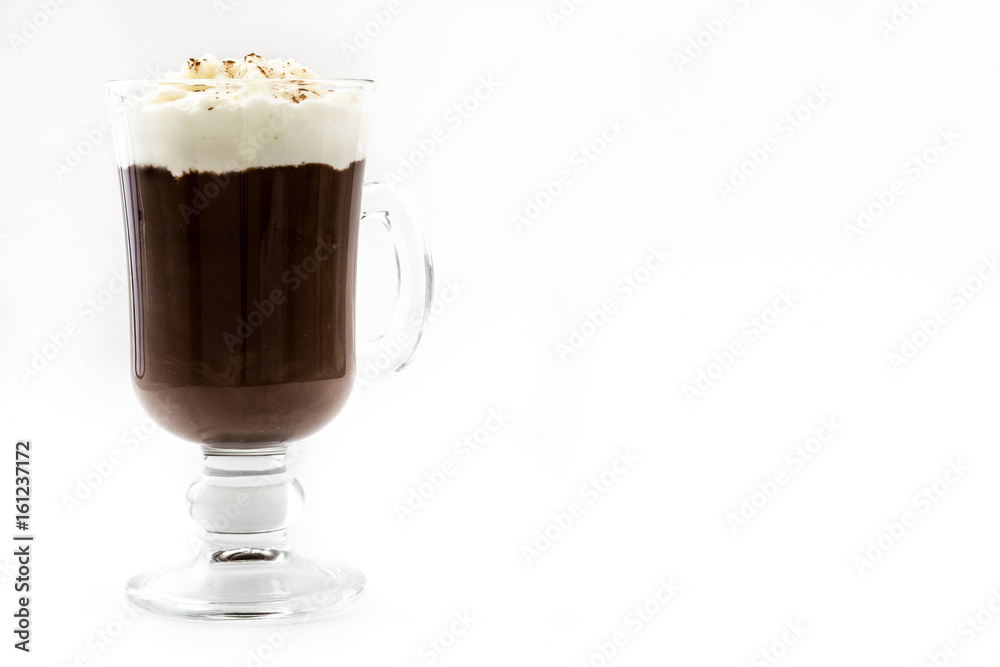 Irish coffee in glass isolated on white background
Irish coffee in glass isolated on white background