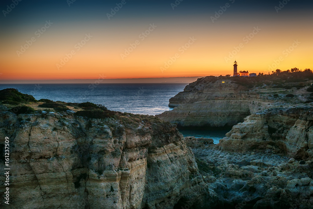 Portugal: beautiful rocks in the coast of Algarve at sunset
