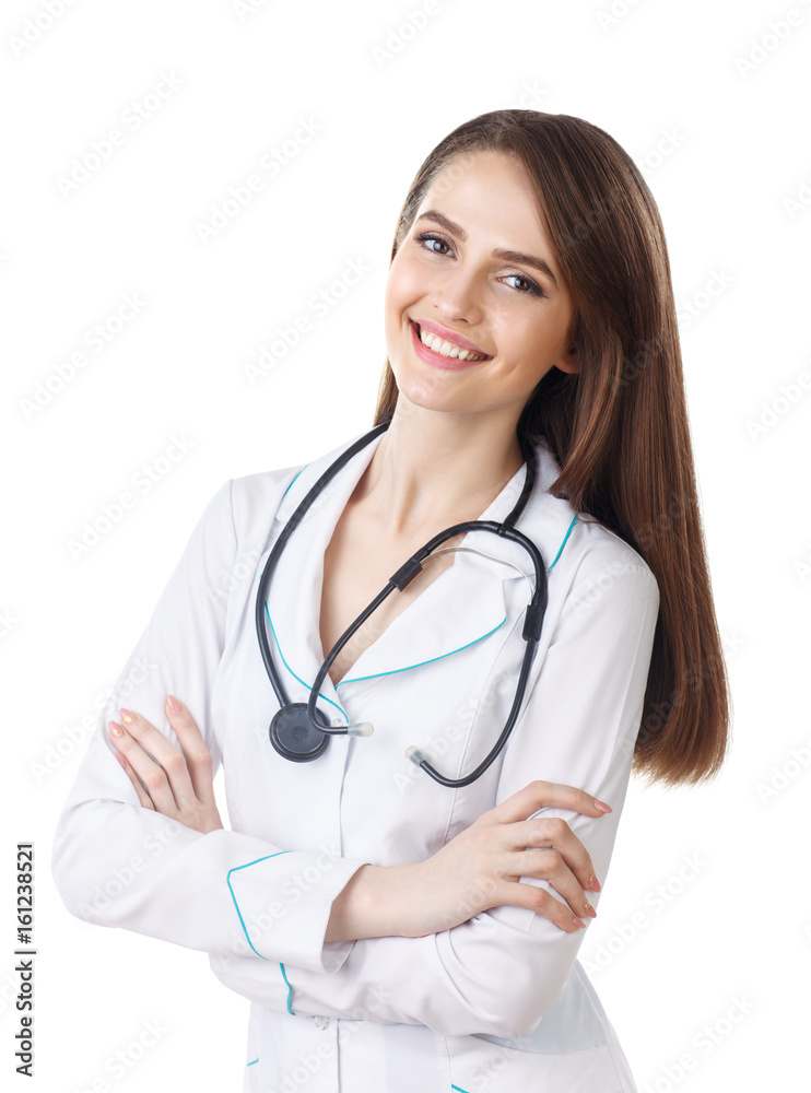 Smiling doctor with arms crossed isolated on white background Smiling doctor with arms crossed isolated on white background