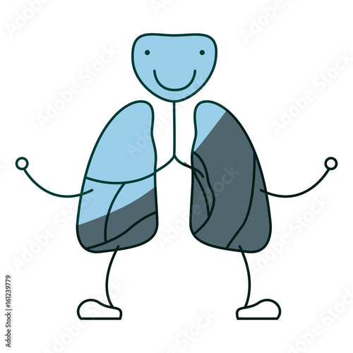 blue color shading hand drawing contour caricature respiratory system with windpipe vector illustration