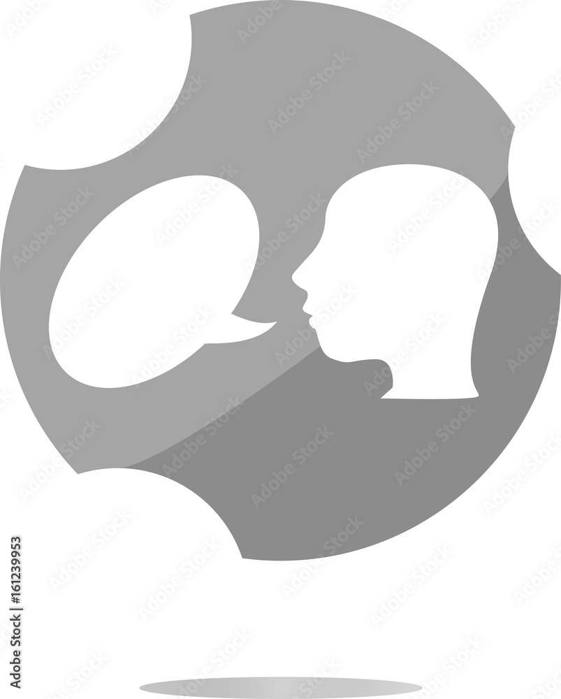Human profile with speech bubble icon. Isolated on white