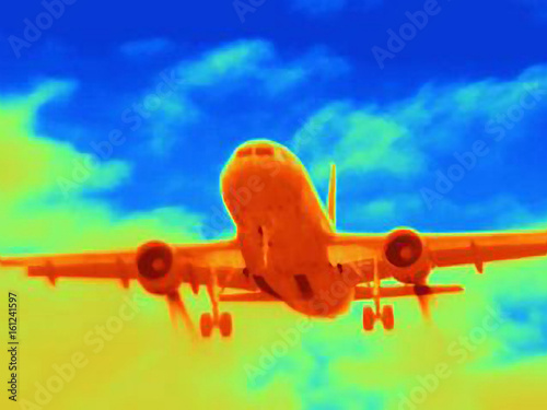 Thermal image of airplane landing photo