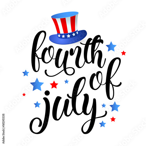 fourth of July - Independence day of United States of America - festive vector calligraphy with different holiday symbols isolated on white background