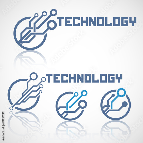 Abstract technology logo with reflect. Electronics icon.