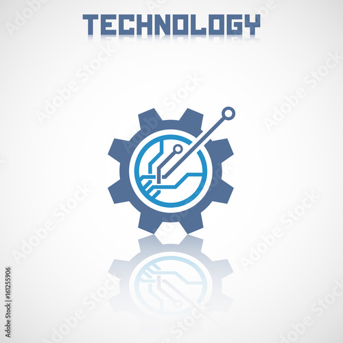 Abstract technology logo with reflect. Electronics icon.
