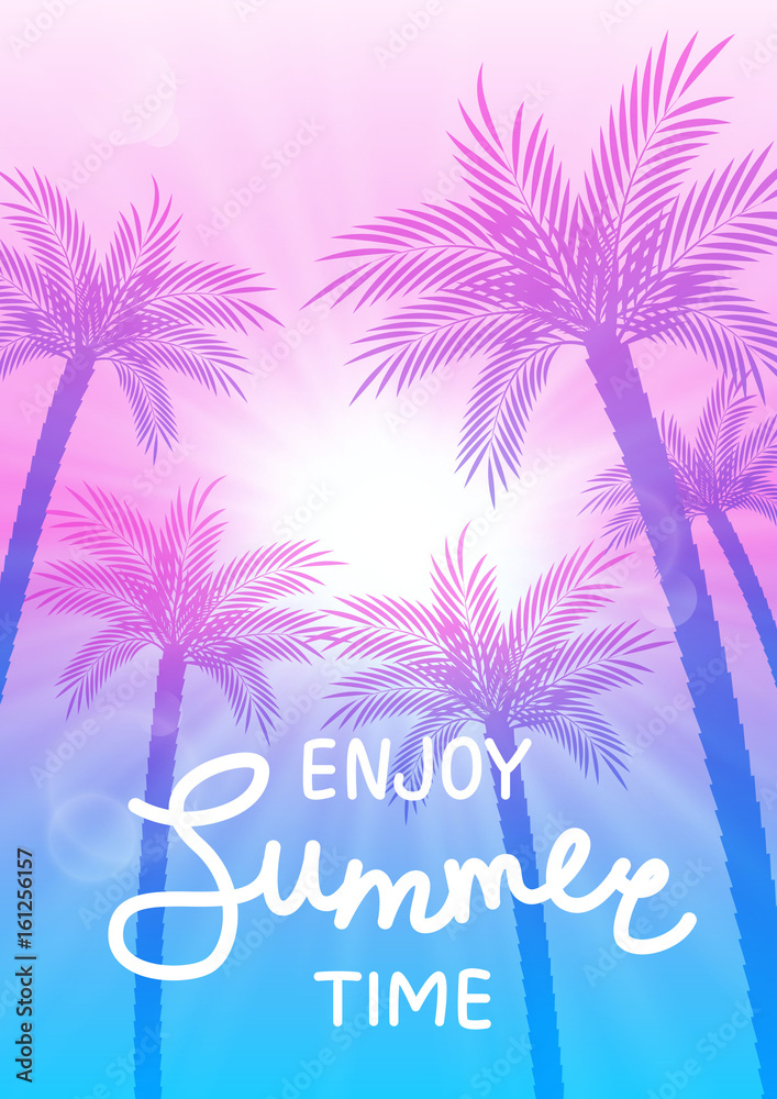 Summer background with palm trees silhouettes