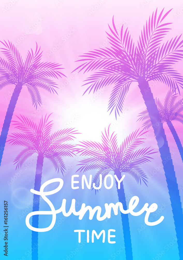 Obraz premium Summer background with palm trees silhouettes