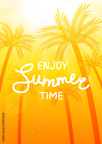 Summer background with palm trees silhouettes