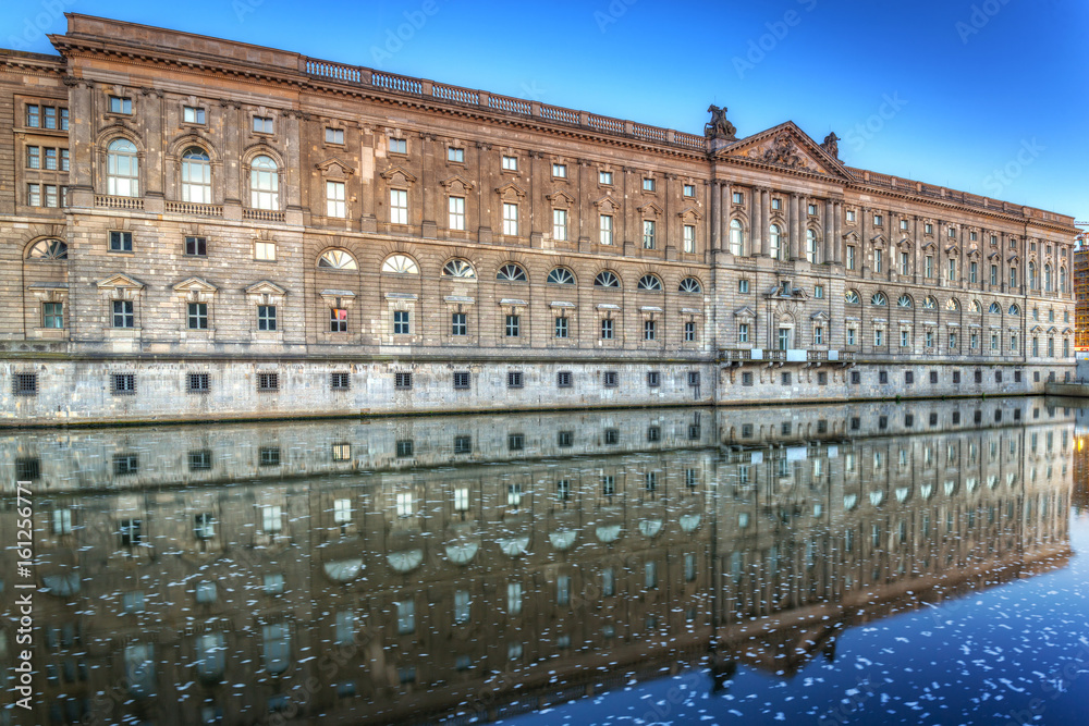 Museum island with reflection in Spree river at dawn, Berlin. Germany