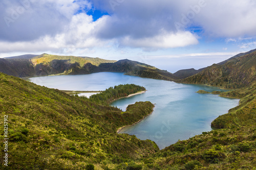 Lake of Fire  Lagoa do Fogo  in the crater of the volcano Pico do Fogo on the island of Sao Miguel