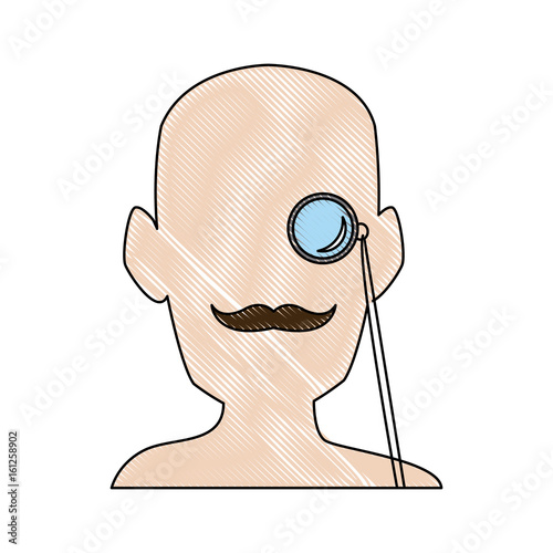 silhouette man portrait wear monocle vector illustration