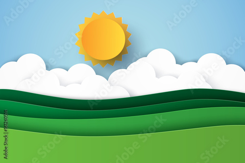 Nature landscape background , paper art style