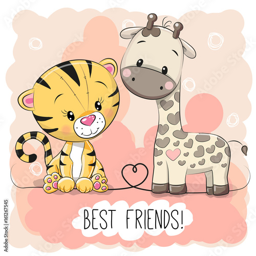 Fototapeta Naklejka Na Ścianę i Meble -  Cute Tiger and Giraffel