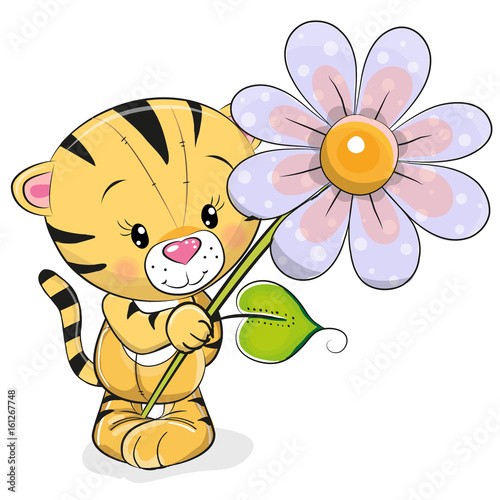 Fototapeta Naklejka Na Ścianę i Meble -  Greeting card Tiger with flower