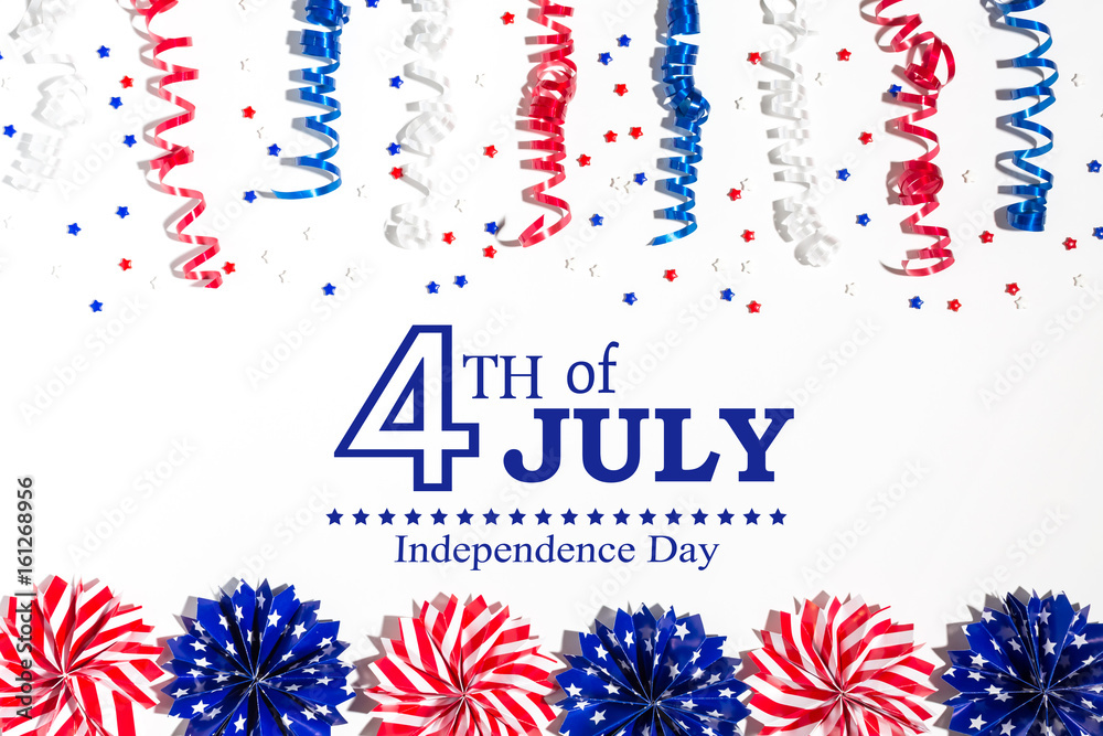 Obraz premium 4th of July decorations on a white background flat lay