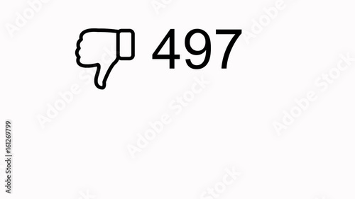 Animated counter quickly increasing to 1000 dislike. White background, 4K, PAL 25 fps