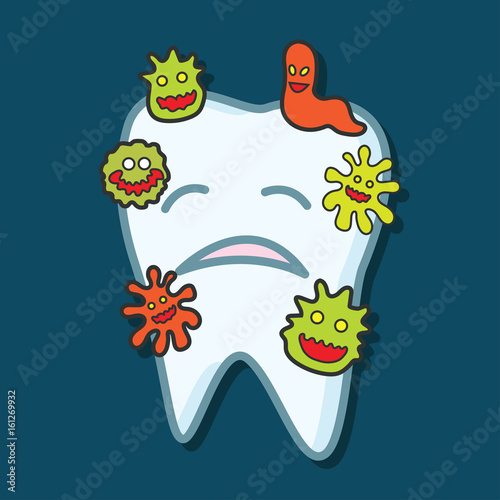 tooth bacteria and tooth for dentistry / stomatologist / dental clinic poster. flat vector illustration
