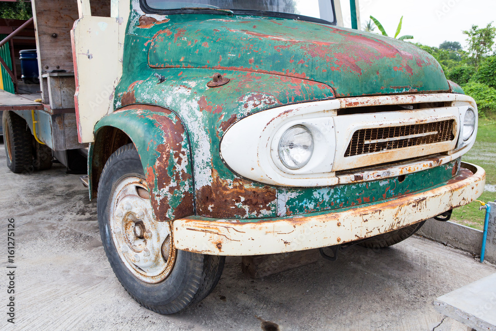 Vintage rusty green truck car