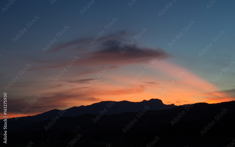 Sunset Mountain Ground Silhouette 