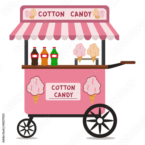 Vector flat illustration of Cotton Candy cart