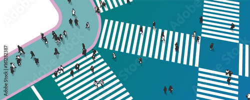 Illustration of busy road crossing from high angle view