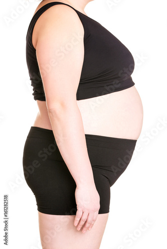 Stout adult woman on white background. Weight loss concept