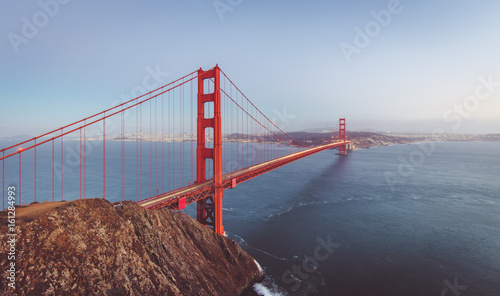 Golden Gate Bridge panorama in twilight, San Francisco, California, USA
