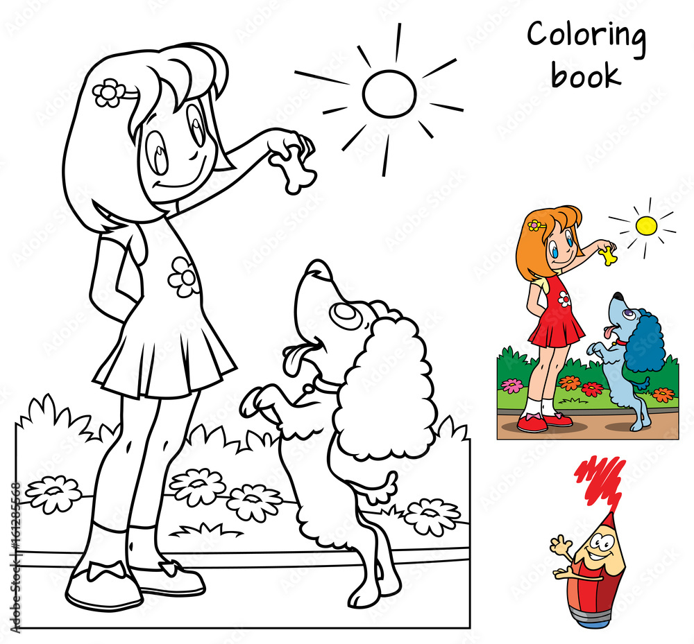Little Girl With Dog Coloring Page