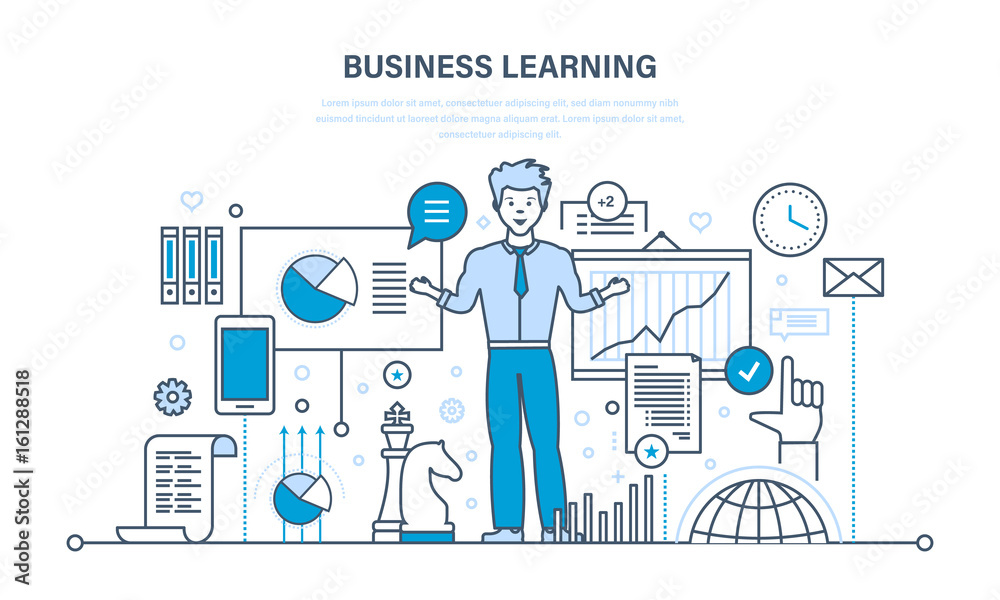 Business learning, online education, training, distance learning, knowledge, teaching, working.