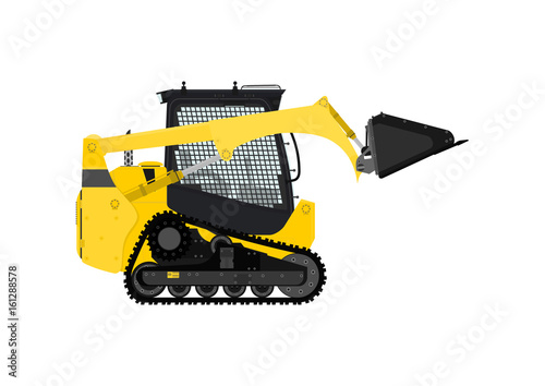 Compact track loader. Side view. Flat vector.