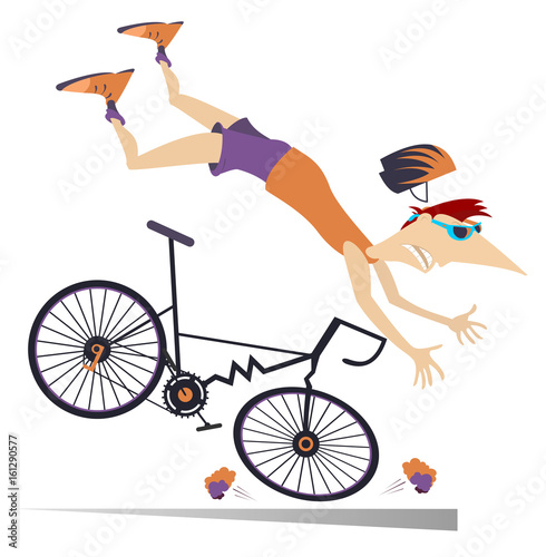 Man falling down from the bicycle isolated. Cyclist falling down from the bicycle isolated
