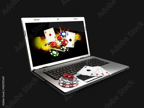 Online gambling concept with laptop  3d Illustration