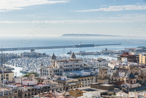 View of Alicante with yacht marine port from Santa Barbara castle, Costa Blanca, Spain