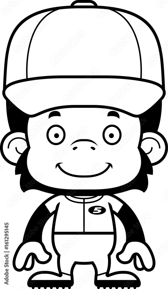 Fototapeta premium Cartoon Smiling Baseball Player Chimpanzee