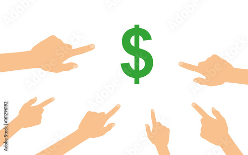Hände zeigen auf - US-Dollar