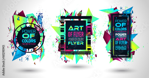 Futuristic Frame Art Design with Abstract shapes and drops of colors