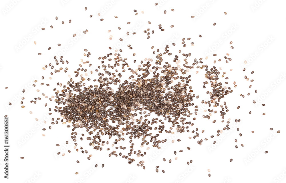 Chia seeds isolated on white background, top view Chia seeds isolated on white background, top view