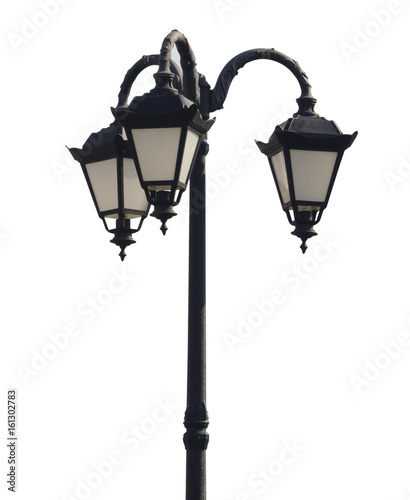 Old Vintage Street Lamp Post Lamppost Light Pole Isolated on white background.