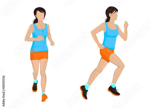 Running woman. Active girl vector illustration. Morning jogging. 