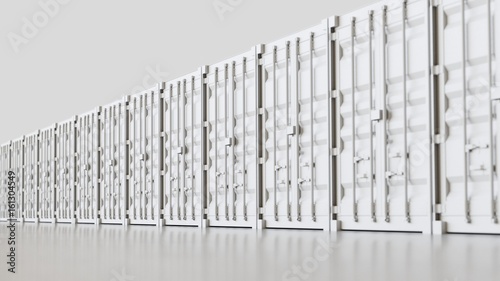 Endless line of White Shipping Containers on a modern surface
