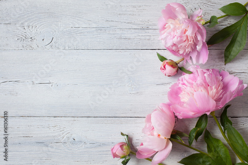 Fototapeta Naklejka Na Ścianę i Meble -  Pink peonies on a wooden background