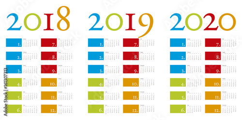 Colorful and elegant Calendar for years 2018, 2019 and 2020 in vector format