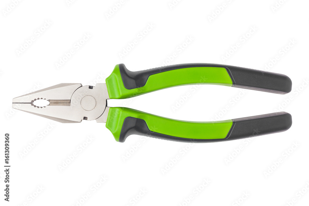 Pliers with green pen, clipping path, white background, high quality photo Pliers with green pen, clipping path, white background, high quality photo