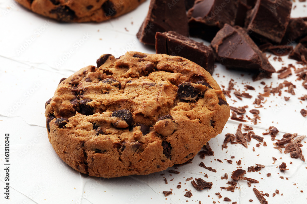 Chocolate cookies on white background. Chocolate chip cookies shot Chocolate cookies on white background. Chocolate chip cookies shot