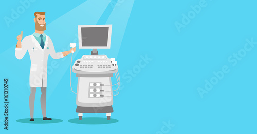 Young ultrasound doctor vector illustration.
