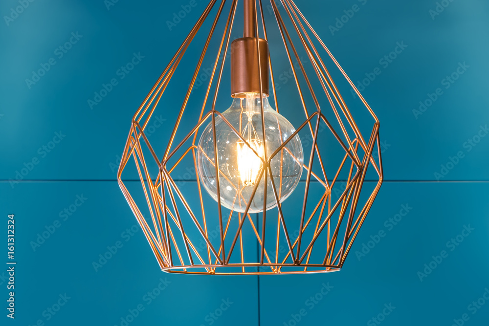 Luminarie of modern kitchen above the kitchen island. Diamond Copper Tone  Wire Lamp. Retro, vintage inspired lamp. Copper Wire Pendant Light. Vintage  Style Metal Cage Stock Photo | Adobe Stock