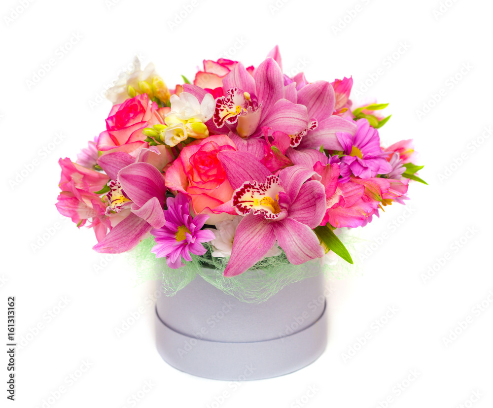 Flower arrangement in a hat box Flower arrangement in a hat box