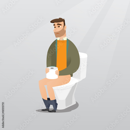Man suffering from diarrhea or constipation.