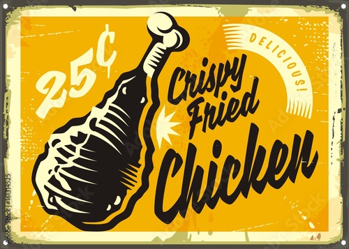 Vintage advertisement with delicious crispy fried chickens meat