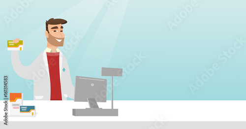 Pharmacist showing some medicine.